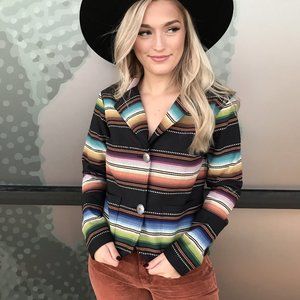 Striped Multicolor Women's Blazer Jacket - Black Base